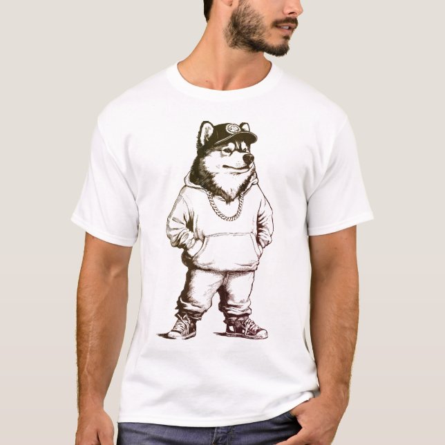 Rapper Malamute Rolig hund HIP HOP Design T Shirt (Framsida)