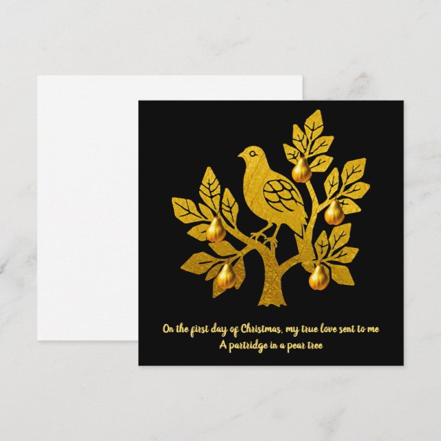 Rapphöna I Ett Päronträd Elegant Guld Jul Julkort (Fram/baksida)