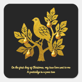 Rapphöna I Päronträd Svart Guld Jul Fyrkantigt Klistermärke