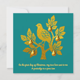 Rapphöna I Päronträd Teal Guld Jul Julkort