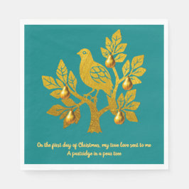 Rapphöna I Päronträd Teal Guld Jul Pappersservett