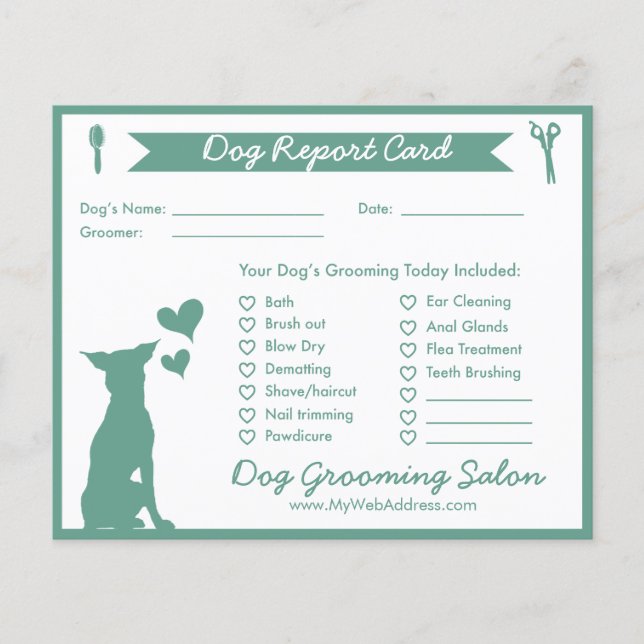 Rapportkort för grönt Banner Silhouette Hund Groom (Framsida)