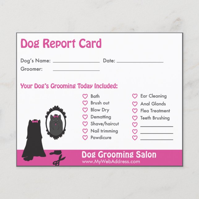 Rapportkort för rosa Hund och Spegel Hund Grooming (Framsida)