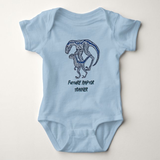 Raptor dinosaur Baby Pojke Flicka Blå Spädbarn T Shirt (Framsida)
