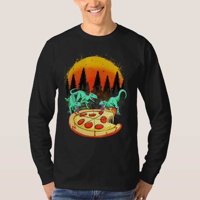 Raptor Dinosaur Eating Pizza T Shirt (Framsida)