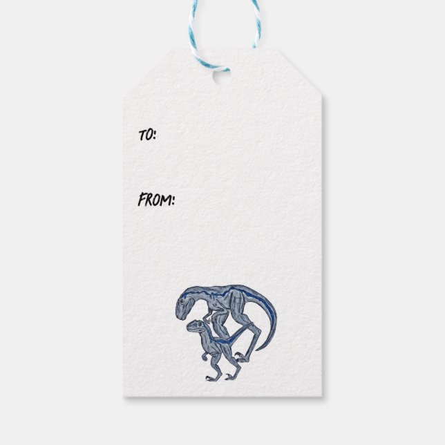 Raptor dinosaur infant newborn boy girl presentetikett (Baksidan)