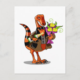 Raptor håller flaska med skummande vin & blommor vykort