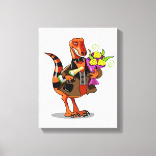 Raptor Holding Flaska av mousserande Vin & Flowers Canvastryck