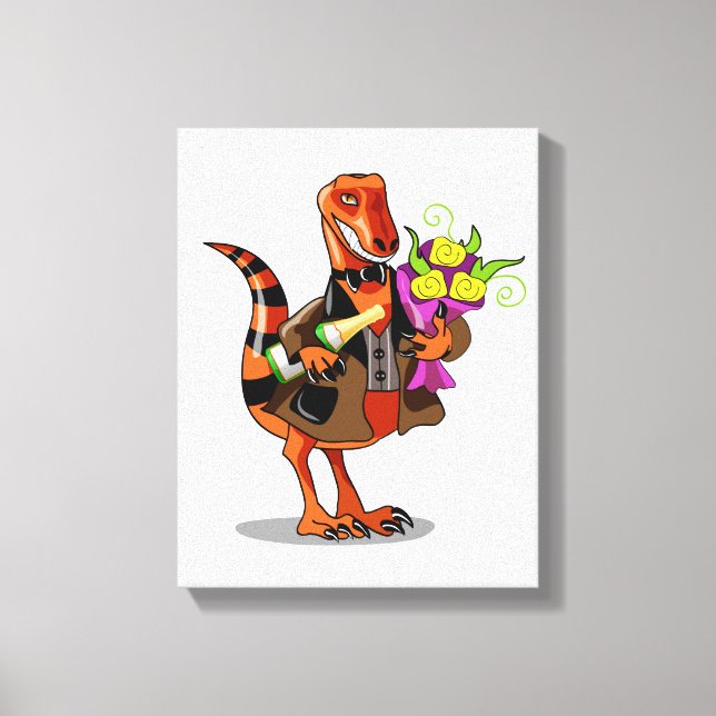 Raptor Holding Flaska av mousserande Vin & Flowers Canvastryck (Framsida)