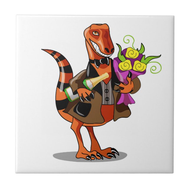 Raptor Holding Flaska av mousserande Vin & Flowers Kakelplatta (Framsidan)