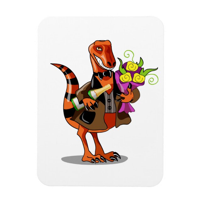 Raptor Holding Flaska av mousserande Vin & Flowers Magnet (Vertikal)