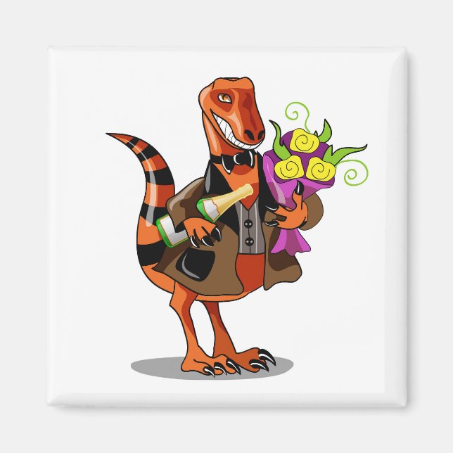 Raptor Holding Flaska av mousserande Vin & Flowers Magnet (Framsidan)