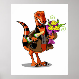 Raptor Holding Flaska av mousserande Vin & Flowers Poster