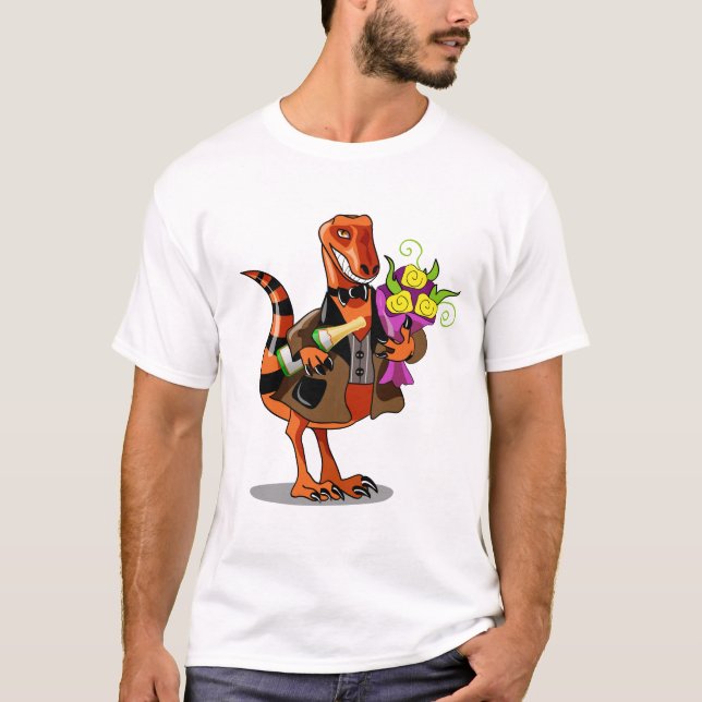 Raptor Holding Flaska av mousserande Vin & Flowers T Shirt (Framsida)