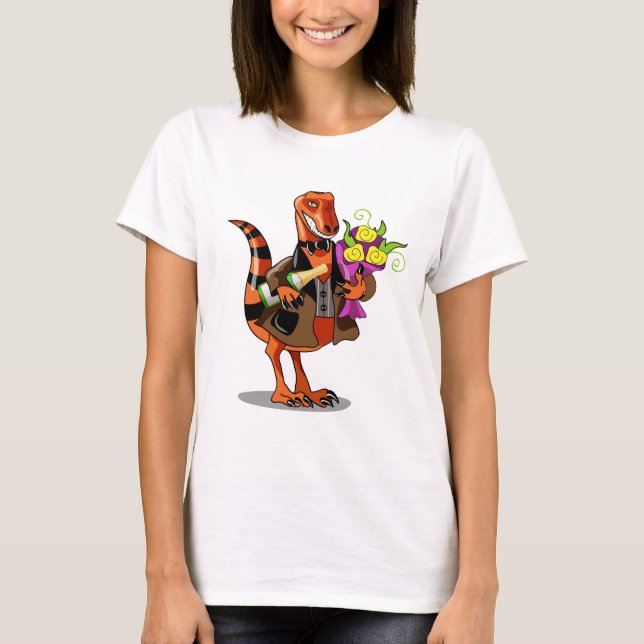 Raptor Holding Flaska av mousserande Vin & Flowers T Shirt (Framsida)