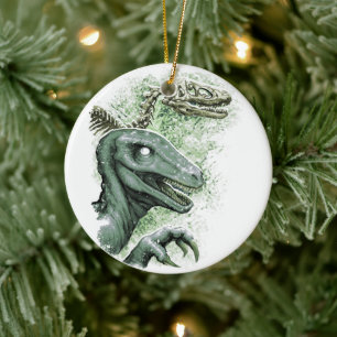 Raptor i Grönt Julgransprydnad Keramik