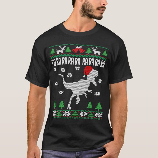 Raptor Santa Hat Velociraptor Dinosaur Ugly Chris T Shirt (Framsida)