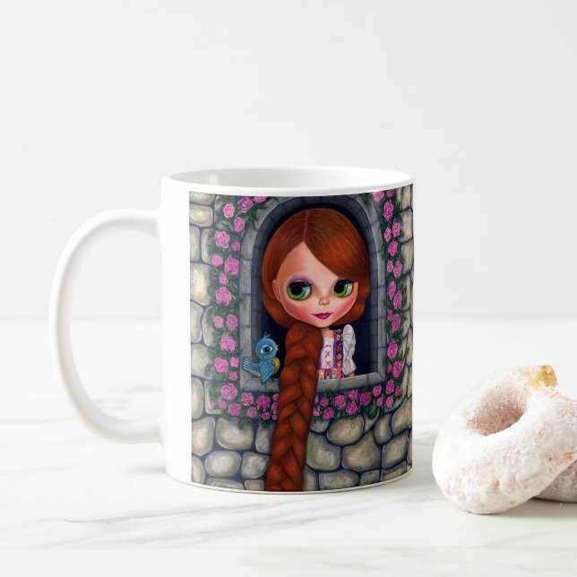 Rapunzel Big Öga Girl Doll Cute Rödhårig Bluebird Kaffemugg (Med munk)