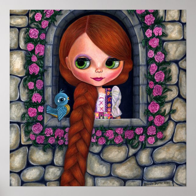 Rapunzel Big Öga Girl Doll Cute Rödhårig Bluebird Poster (Framsidan)