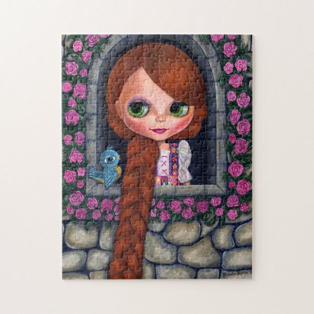 Rapunzel Big Öga Girl Doll Cute Rödhårig Bluebird Pussel (Vertikal)