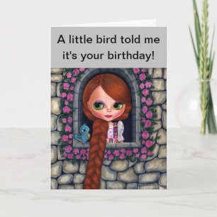 Rapunzel Big Ögon Girl Doll Cute Rödhårig Bluebird Kort