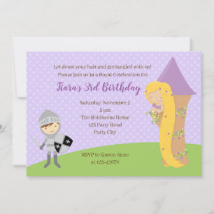 Rapunzel Birthday-inbjudan Knight Torn Twillingar Inbjudningar