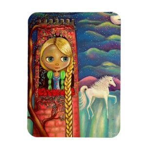 Rapunzel Doll i Unicorn Cute Rosa Torn Magnet