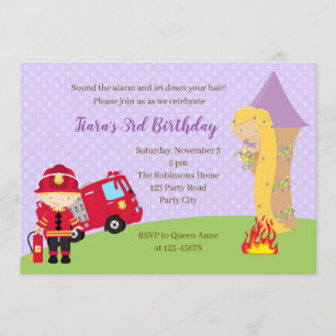 Rapunzel & Firefighter Birthday-inbjudan Inbjudningar