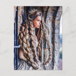 Rapunzel med hennes långa hår i Torn Vykort