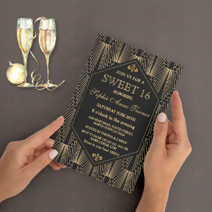 Raring 20-talets Underbara Gatsby Art Deco Sweet 1 Inbjudningar