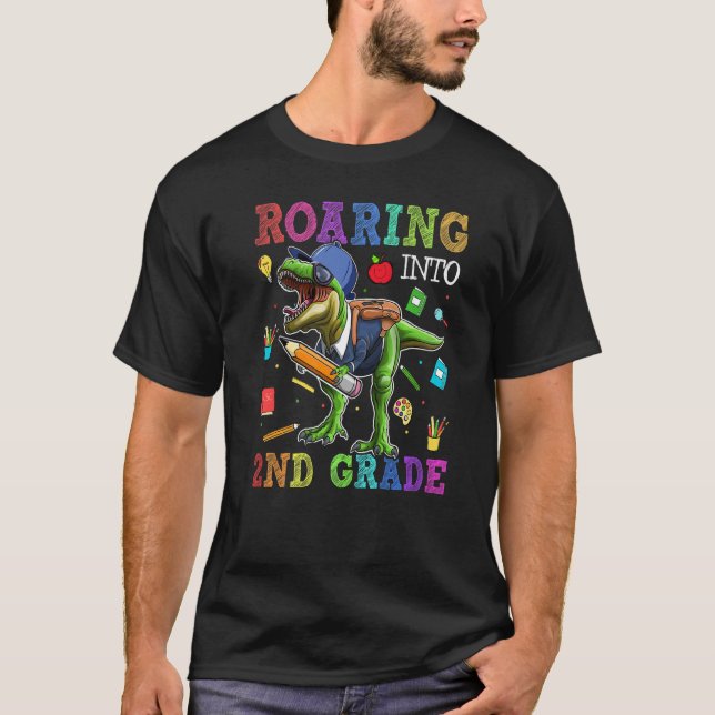 Raring 2:a Klass Dinosaur Rex Back to school Stud T Shirt (Framsida)