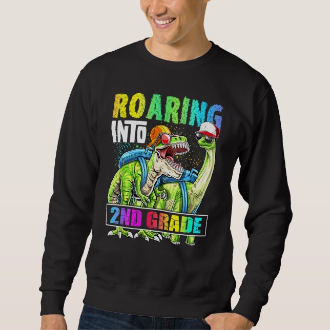 Raring 2:a Klass Dinosaur-ryggsäck Back to school Lång Ärmad Tröja (Framsida)