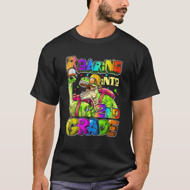 Raring 2:a Klass Dinosaur-ryggsäck Back to school T Shirt (Framsida)