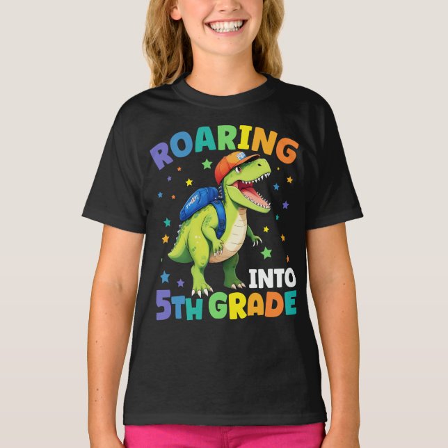 Raring 5:e Klass Dinosaur T Rex Back to school Shirt (Framsida)
