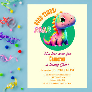 Raring Bra Times Dinosaur 2:a födelsedagen party Inbjudningar