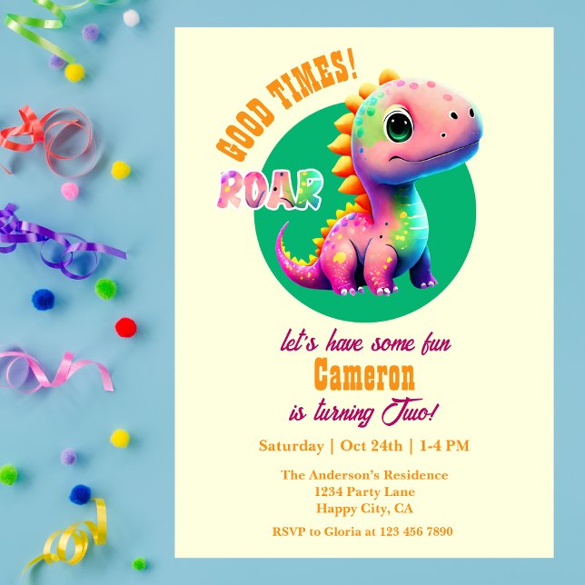 Raring Bra Times Dinosaur 2:a födelsedagen party Inbjudningar (Skapare uppladdad)