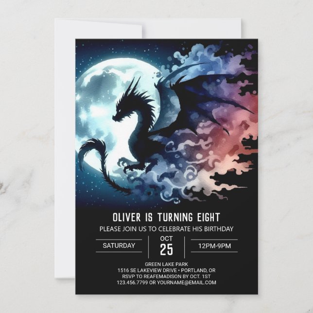 Raring Dragon Birthday Printable Inbjudningar (Framsida)