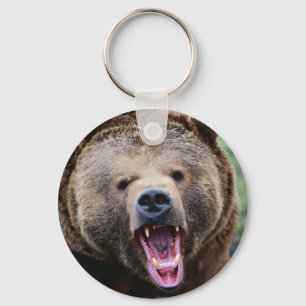 Raring Grizzly Bear Nyckelring