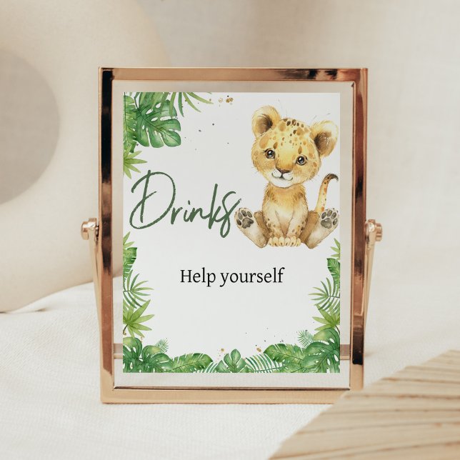 Raring Lejona babysknappar Poster (Roaring with Excitement Lion Baby Shower Drinks Sign)