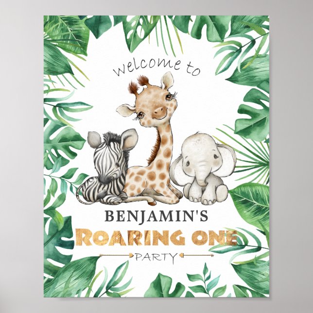 Raring One Jungle Safari 1st Birthday Party Poster (Framsidan)