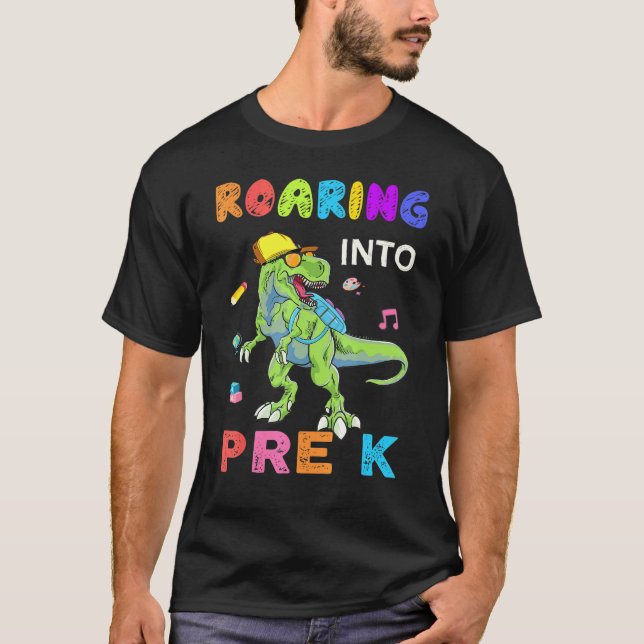 Raring Pre K Dinosaur Rex Back to school Boys T Shirt (Framsida)