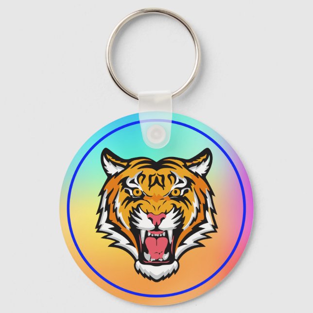 Raring Tiger Head-25818 Nyckelring (Framsida)
