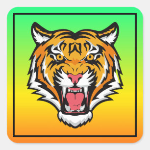 Raring Tiger Head-25818 Resemugg Fyrkantigt Klistermärke