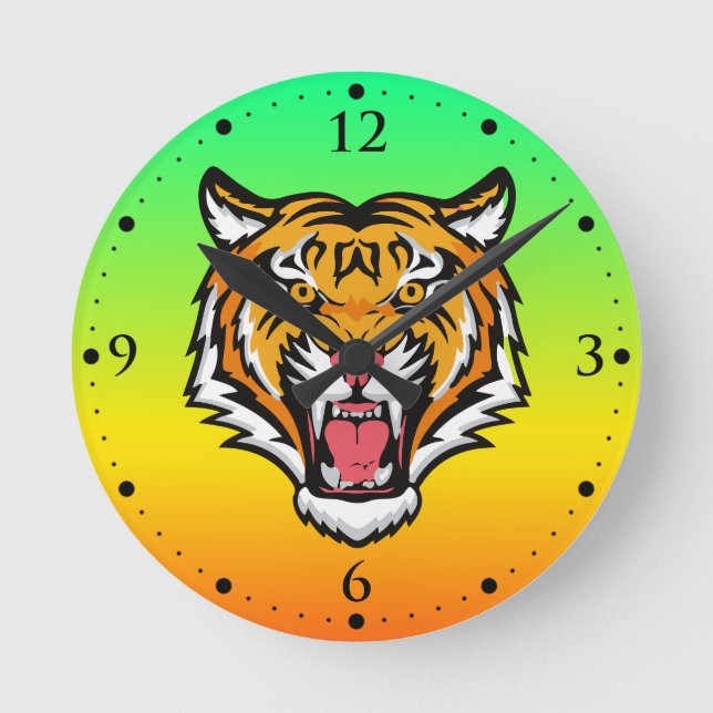 Raring Tiger Head-25818 Rund Klocka (Framsida)