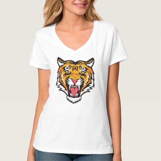 Raring Tiger Head-25818 T Shirt (Framsida)