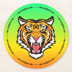 Raring Tiger Head-25818 Underlägg Papper Rund