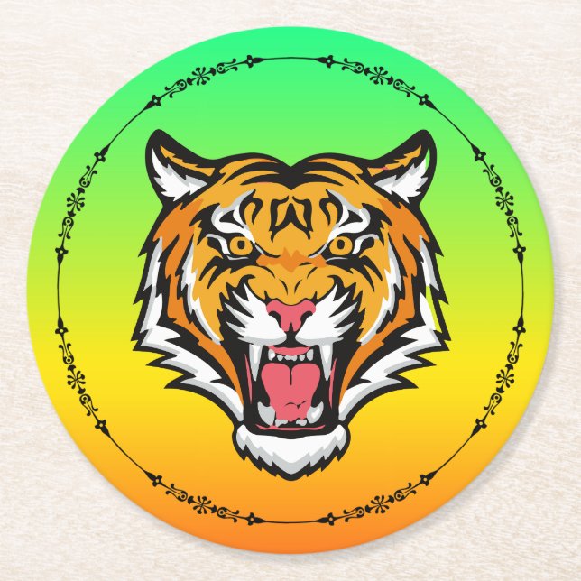 Raring Tiger Head-25818 Underlägg Papper Rund (Framsidan)