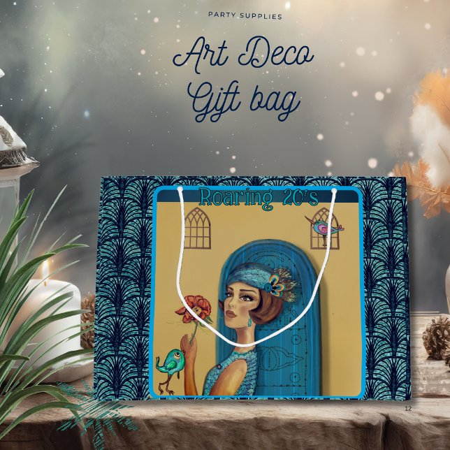 Raring Twenties Revival Art Deco blue ( Roaring Twenties Revival Art Deco blue Large Gift Bag )