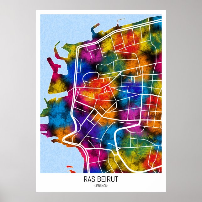 Ras Beirut Libanon City Karta Poster (Framsidan)
