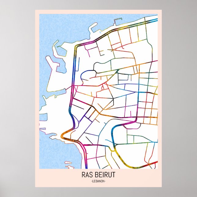 Ras Beirut Libanon Stadskarta Poster (Framsidan)